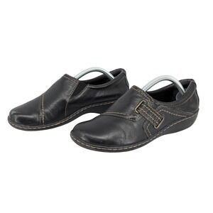 Clarks Womens Black Leather Slip On Loafers Comfort Shoes Size 6M